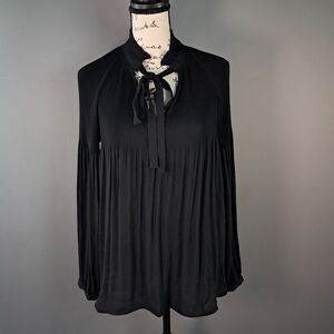 Lauren Ralph Lauren BlackDuong Pleated Georgette Tie Neck Long Sleeve Blouse Sm